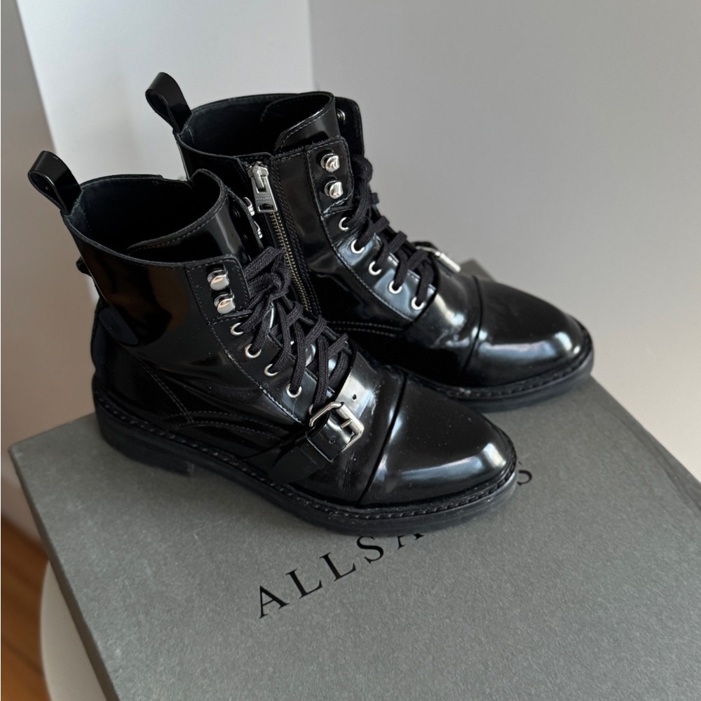 All Saints Donita Black Leather Combat Boots